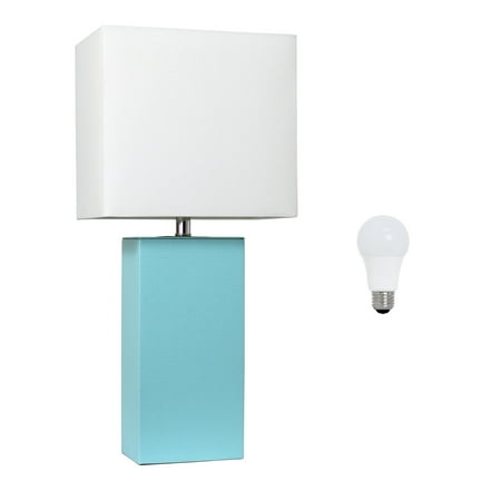 Elegant Designs 21&#34; Modern Leather Wrapped Table Lamp with Feit LED (Includes LED Light Bulb) Aqua Blue