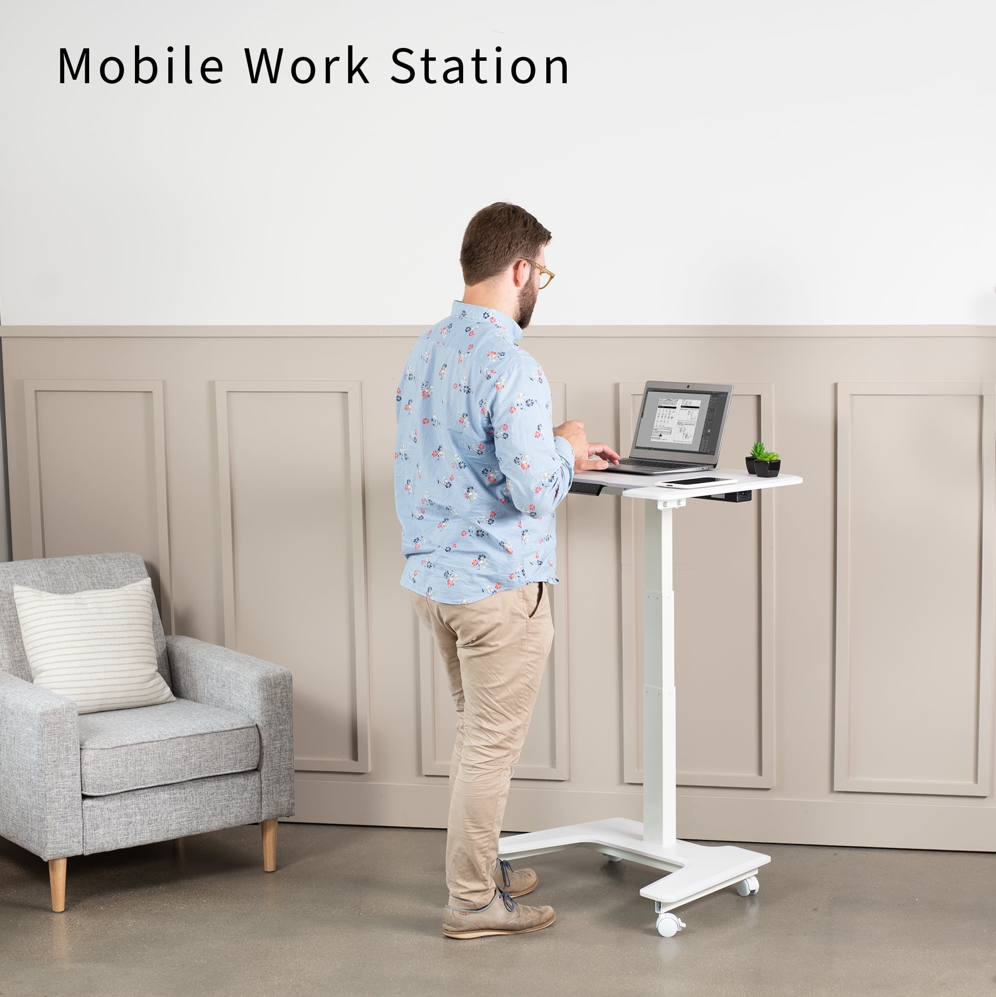 VIVO White 36" Electric Mobile Height Adjustable Two Platform Standing Desk