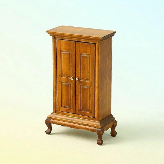 Miniature Furniture Model Accessories European Style Simple Double Door Wardrobe Mini Wooden Cabinet for Dollhouse Home Decor