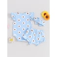thumbnail image 5 of FEORJGP Infant Girl 3 Piece Clothes Newborn Baby Short Sleeve Jumpsuit Crew Neck Bodysuit Daisy Print Romper and Ruffle Elastic Shorts Headband Set Cute Swwet Summer Outfits, 5 of 9