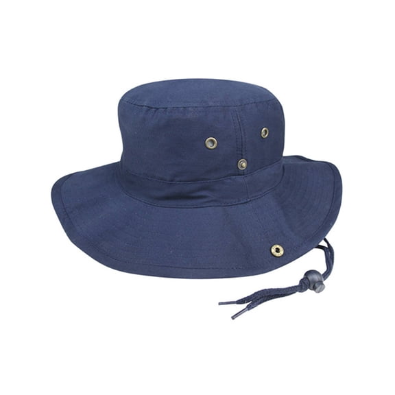 MG Men's Brushed Cotton Twill Aussie Side Snap Chin Cord Hat - Navy - Medium