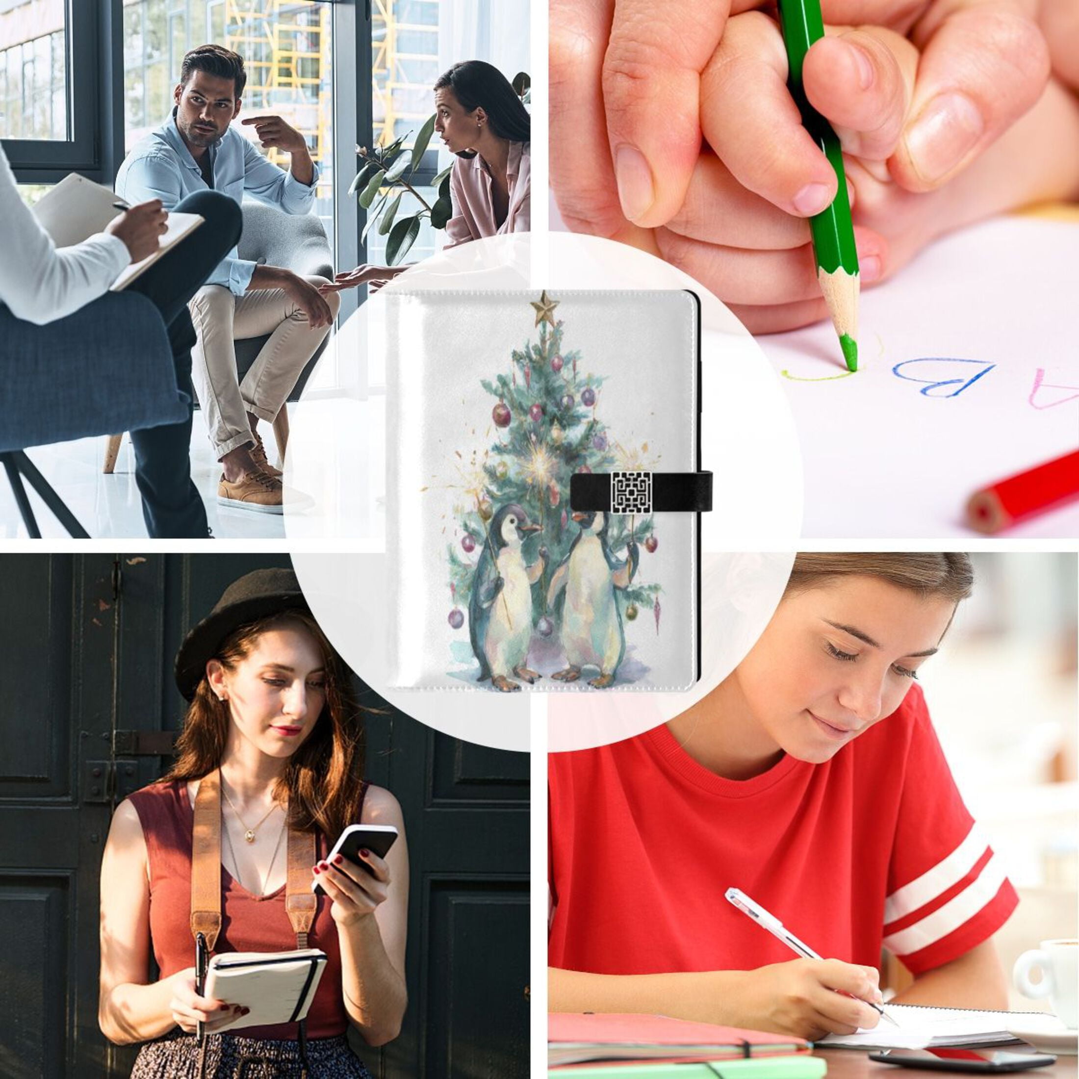 Leather Planner Leather Notebook Notebook Journal Binder Design Pen Pocket Design Convenient for Storage Beautiful Christmas Penguins