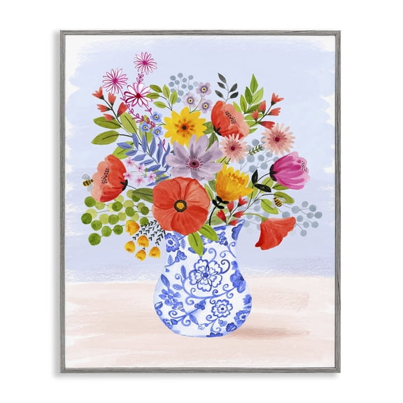 Stupell Industries Eclectic Bright Flowers in Pottery Gray Framed Giclee Art, 16 x 20, by Sharon Lee