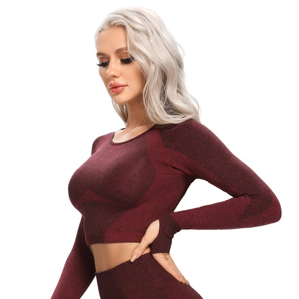 Top corto de Yoga sin costuras para mujer, Top de manga larga para Fitness, camisetas para correr, ropa deportiva de entrenamiento, ropa atlética, Top deportivo