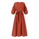 thumbnail image 3 of Gibobby Vestido Causal para Mujer de Verano Elegante vestido de cuello redondo de color sólido con cinturón cruzado de cintura alta(Rojo,G), 3 of 5
