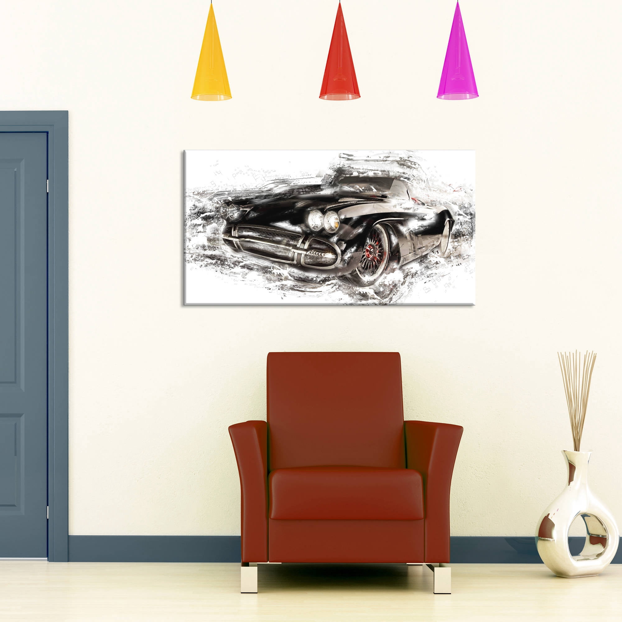 DESIGN ART  "Black Convertible Roadster" Canvas Art Print