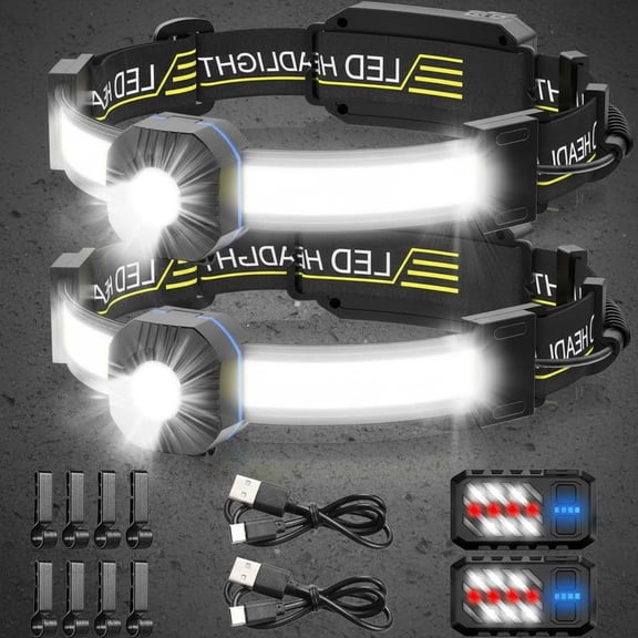 LED Headlamp, 1000lumens Widebeam Headlight, USB Rechargeable with Red Taillight, Lightweight Waterproof Headband Light for Camping Running Hiking, Hard Hat Headlamp