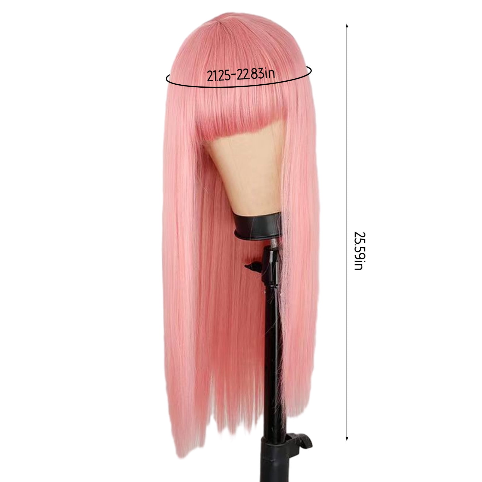 YSGFHGJW Wigs Human Hair,Long Straight Wig With Bangs Hair Wig For Women Synthetic Natural Wig ,Various Colors Available,Daily Wear Party And Cosplay Soft Wig,Pink