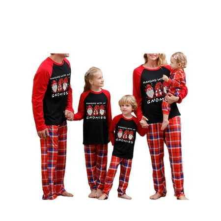 

Peyakidsaa Christmas Matching Family Pajamas Long Sleeve Print Sleep Shirt Plaid Pants Sleepwear Pjs Lounge Set