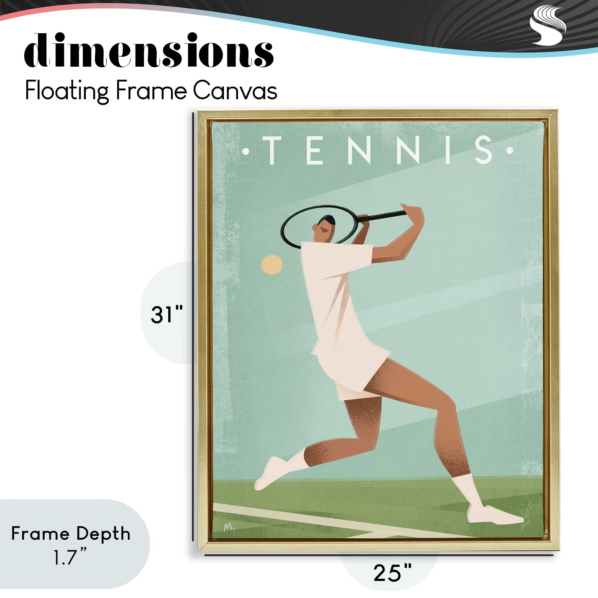 Stupell Industries Vintage Tennis Swing Gold Framed Floater Canvas Wall Art, design by Martin Wickstrom