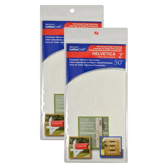 Westcott LetterCraft Permanent Vinyl Lettering, Helvetica, 2-Inch, White, 116 Per Pack, 2 Packs