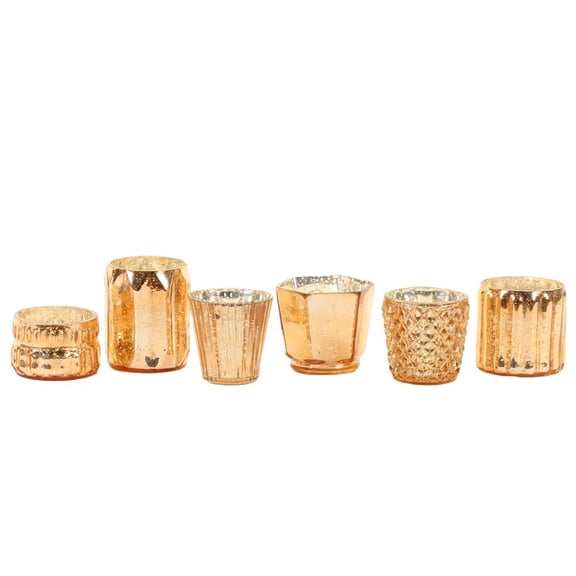 Koyal Wholesale Copper Mixed Glass Candle Holders, 6-Pack, Mismatched Candle Holders for Candle Votives, Geometric Decor