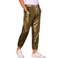 thumbnail image 4 of INSPIRE CHIC Metallic Jogger Pants for Men's Contrast Color Drawstring Waist Disco Party Trousers Golden 30, 4 of 4