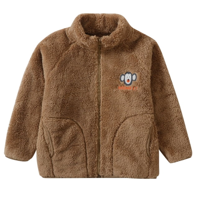 Cowsor Baby Kids Sherpa Jacket with Zipper, Cotton-Lined Fuzzy Outerwear Coat for Infant Toddler