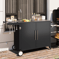 thumbnail image 3 of AECOJOY Outdoor Grill Cart with Stainless Steel Sink and Drainage,Metal Grill Cart with Foldable Side Table, Outdoor Kitchen Island with Wheels,Black, 3 of 10