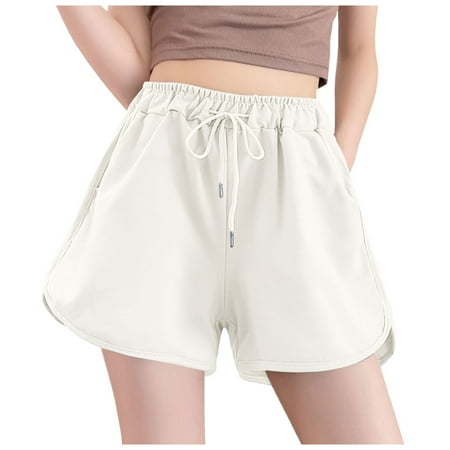 MNCEKFOD Womens Bermuda Shorts Sports Soft Breathable Sweat Odor Absorbent Shorts Leg Lengthening Effect With Pockets Slim Fit Short Pants White M