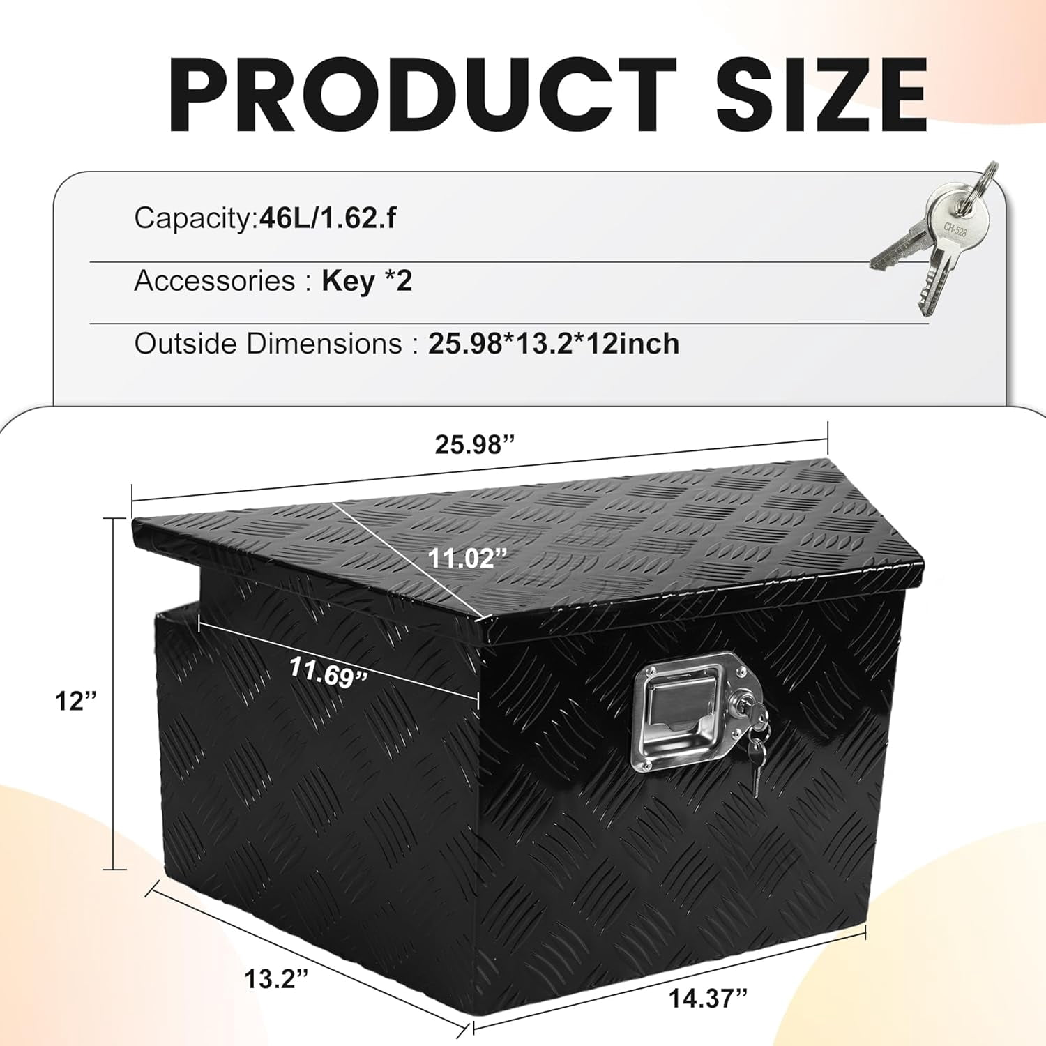 Trailer Tongue Tool Box, Aluminum Trailer Tool Box with Lock and 2 Keys, Heavy Duty Trailer Storage Box for Pickup Truck Bed, Black