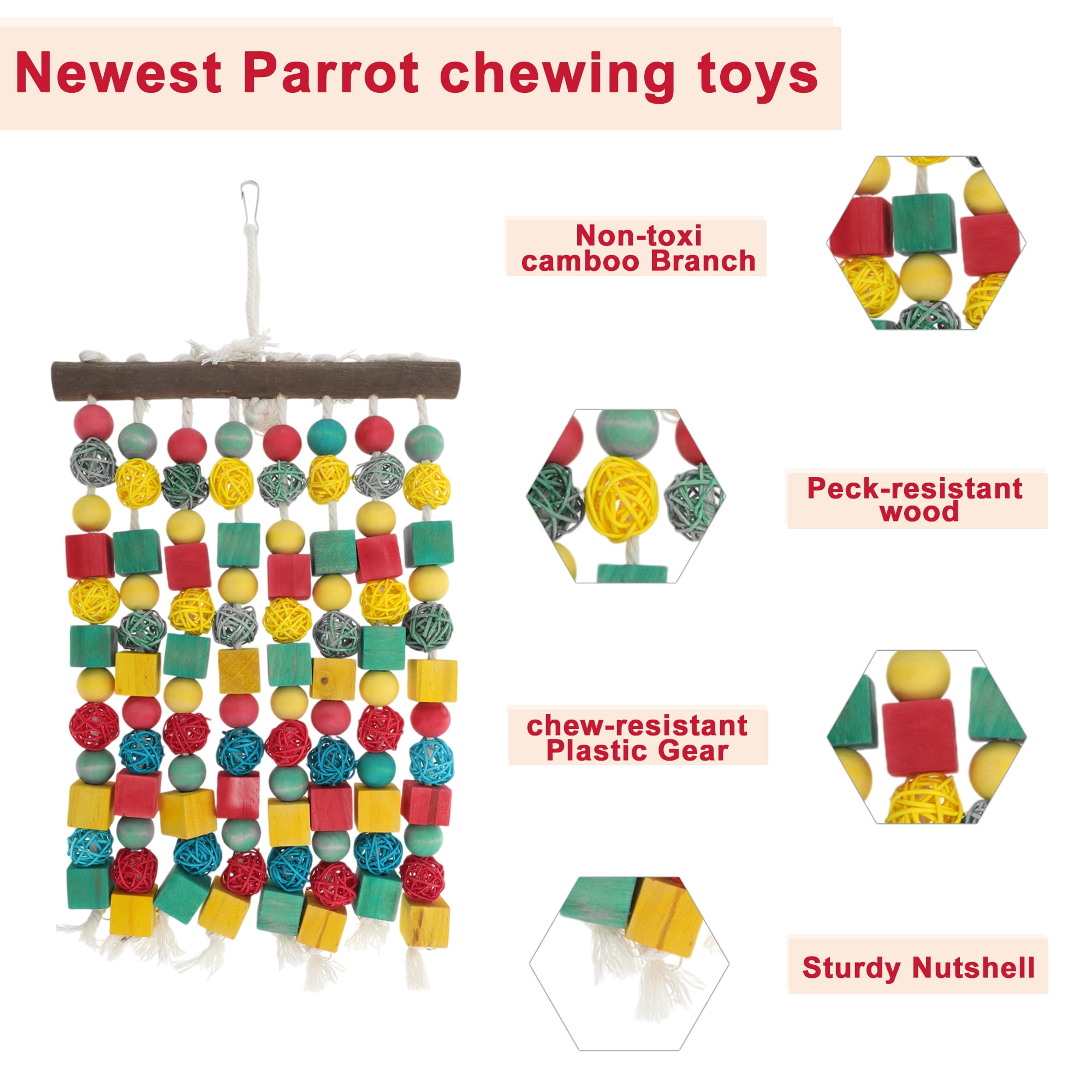 Unique Bargains Large Bird Parrot Toy Bird Chewing Toy Wooden Blocks Bird Toys Bird Cage Accessories Parrot Cage Bite Toy for Large Medium Birds Macaws