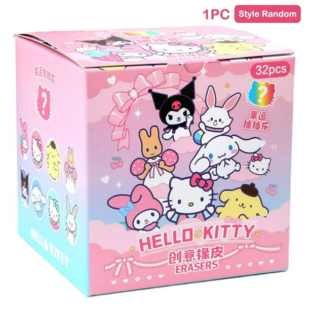 Sanrio dibujos animados aleatorios 1 bolsa goma de borrar útiles escolares para estudiantes figuras de Anime Hello Kitty Melody Kuromi Cinnamoroll papelería borrador