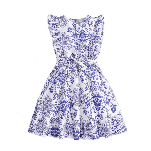 Otqutp Girls' Floral Princess Parties Dress - Sleeveless Lace-Embellished Gown with Vintage Floral Print, Lightweight Summer Dress for Ages 8-12 Years