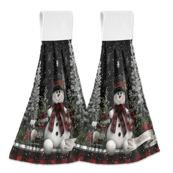 2PCS Velcro Hangable Hand Towels Quick-Drying Hanging Kitchen Towels for Kitchen & Bathroom Christmas Snowman