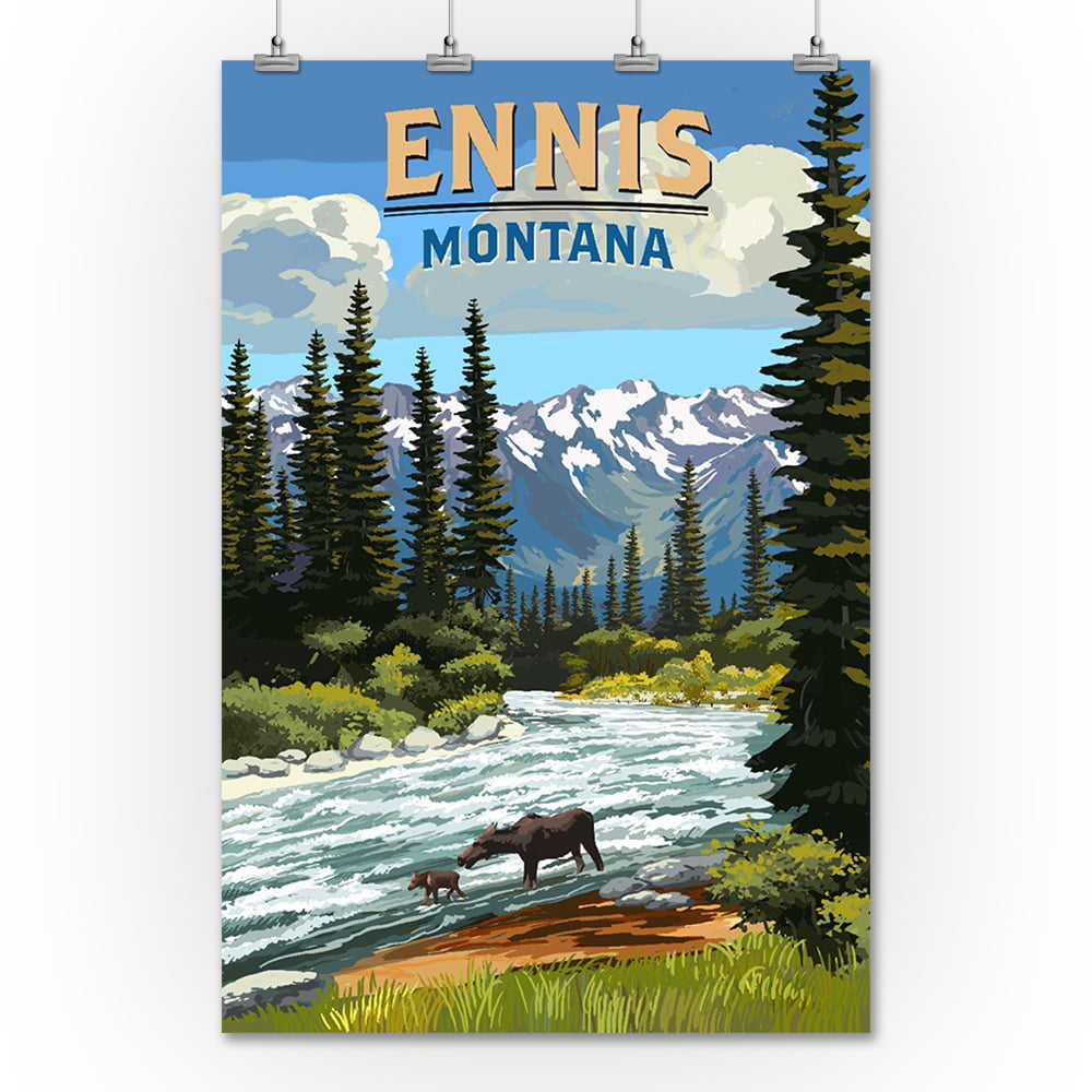Ennis, Montana, Moose and River Rapids (12x18 Wall Art Poster, Room Decor)  