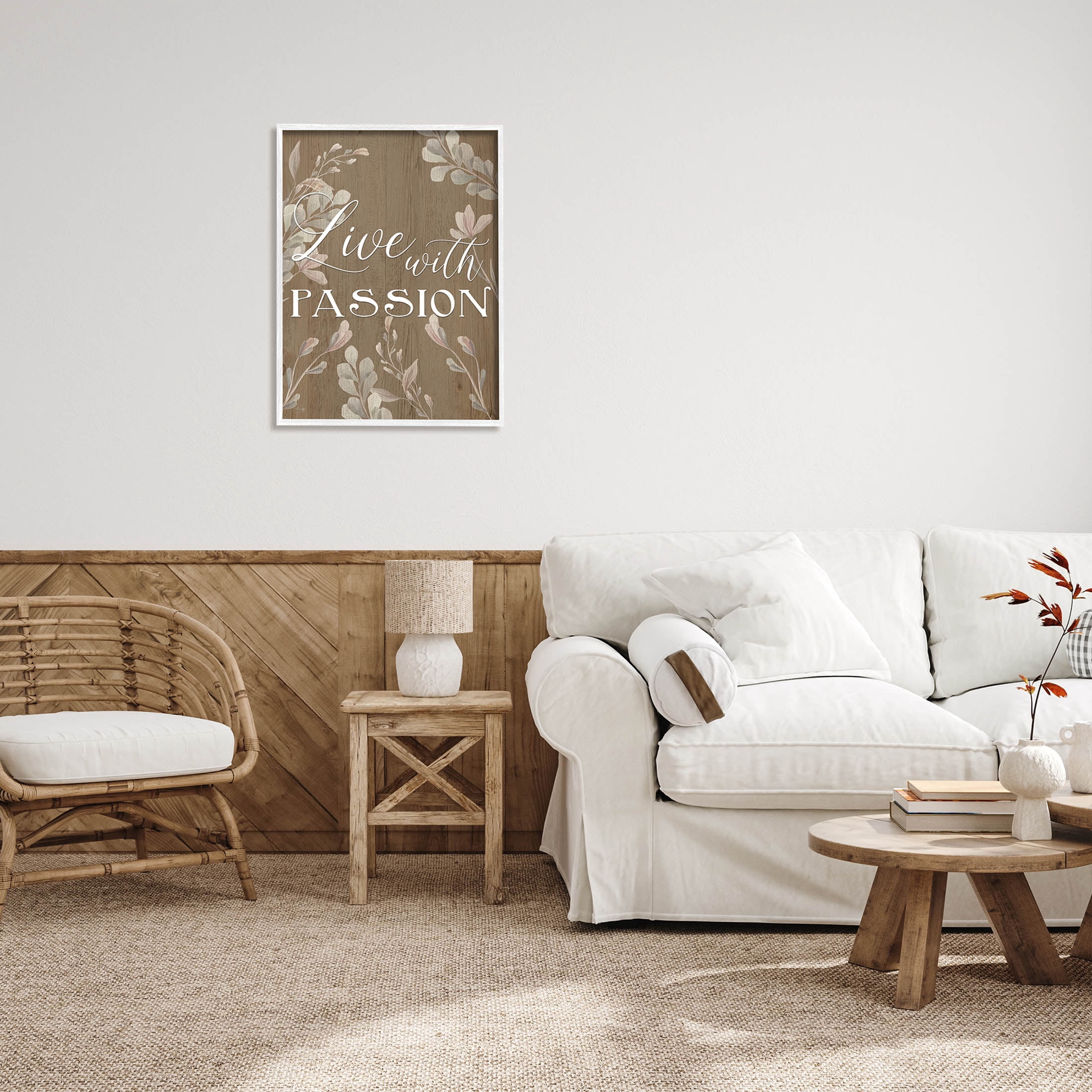 Live With Passion Rustic Botanicals Botanical & Floral Graphic Art White Framed Art Print Wall Art