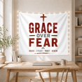 thumbnail image 4 of Grace Over Fear Christian Cross in Distressed Red on Light Blue, Inspirational Rustic for Bible Lovers, Motivational Wall Art, Christmas Gift, Tapestry Wall Hanging for Bedroom and Living Room, 4 of 5