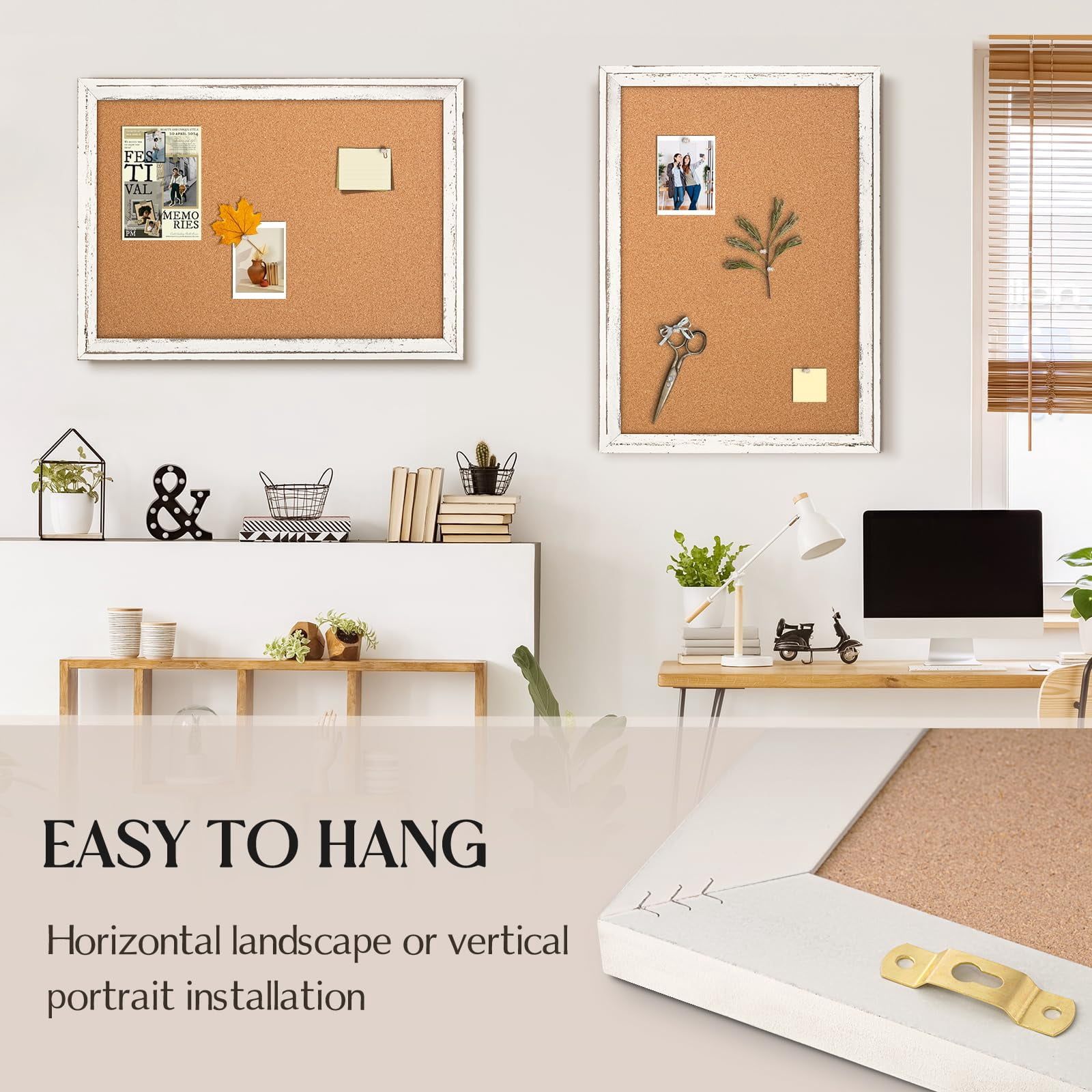 Cork Board Bulletin  24" X 18" Corkboard For Wall Rustic Wooden Frame Decorative Hanging Pin Office Home School Decor