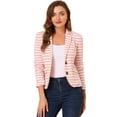 thumbnail image 1 of INSPIRE CHIC Blazer a rayas con cierre de botón y bolsillo con solapa con muesca para mujer Blanco rosa L, 1 of 6