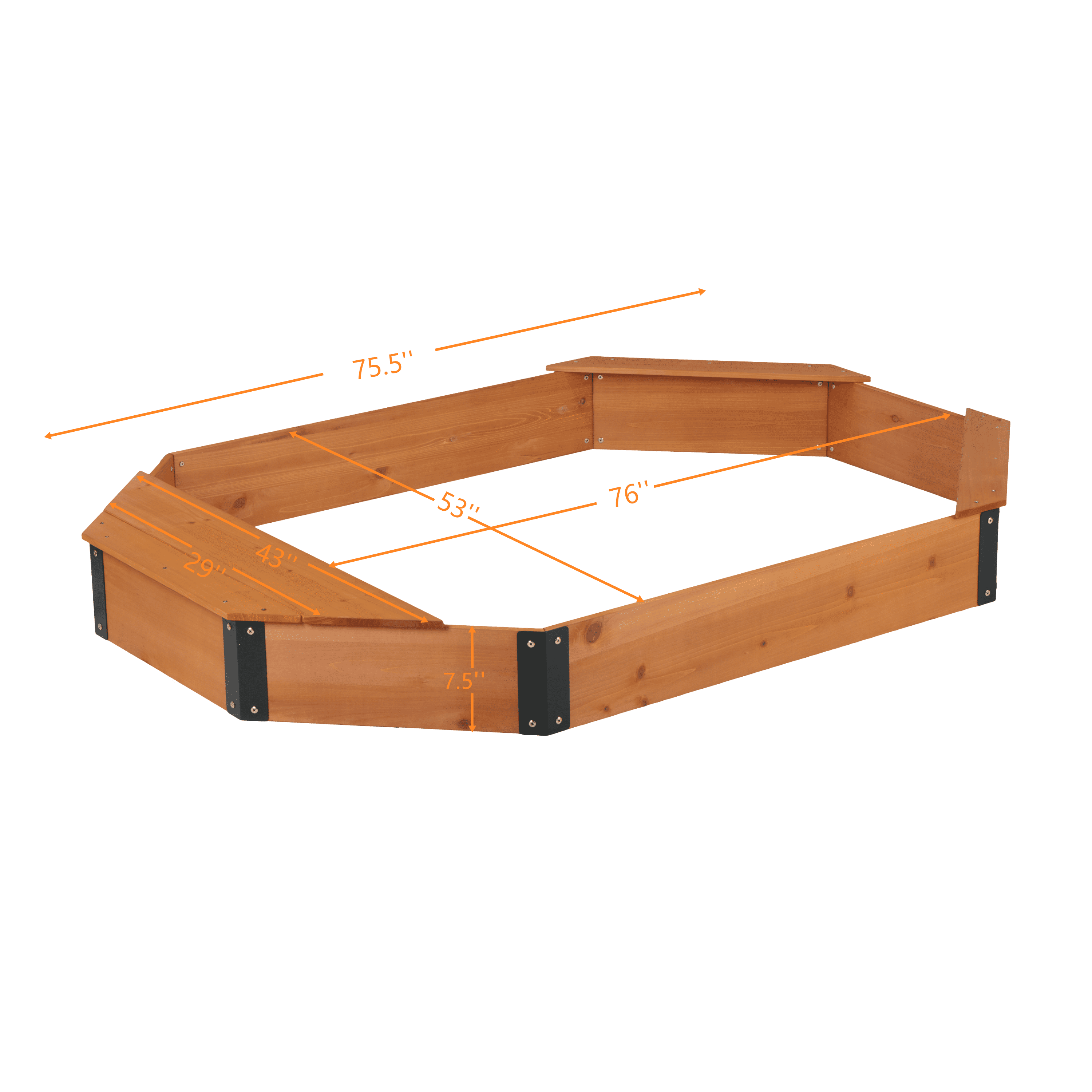 Aukfa Octagonal Wooden Sandbox with Cover and Foldable Bench Seats, Outdoor Backyard Sandpit for Kids,Brown