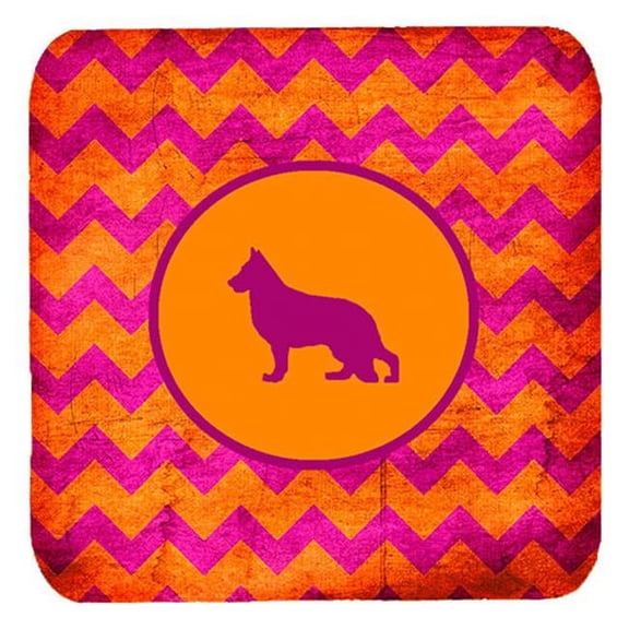 German Shepherd Chevron Pink And Orange Foam Coasters, Set Of 4