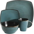thumbnail image 4 of Gibson Elite Soho Lounge 16 Piece Square Stoneware Dinnerware Set, Teal Green & Black, 4 of 7