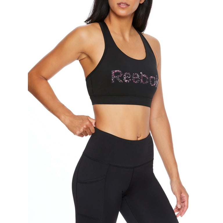 Reebok Training racer back medium support sports bra in black