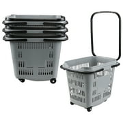 Parlynies 4PCS Shopping Cart, Grocery Rolling Laundry Shoping Basket, Portable Plastic Baskets with Handle and Wheels