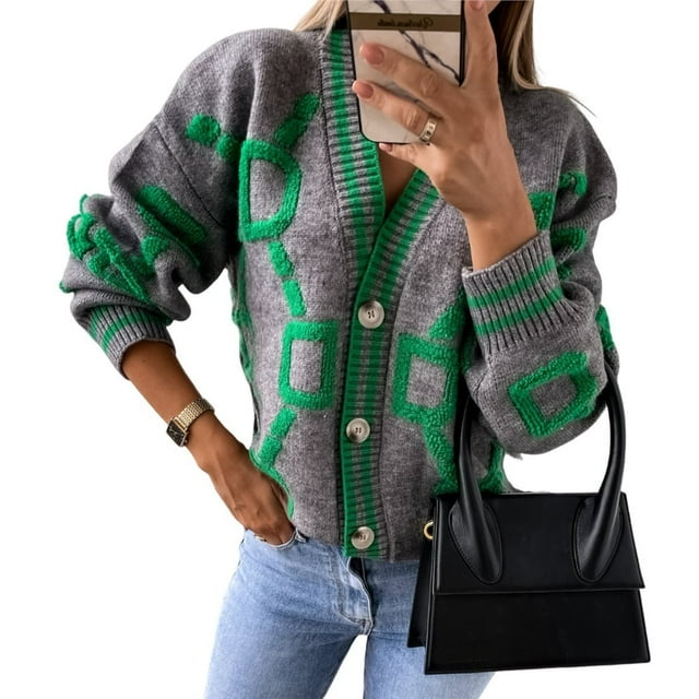 Suéteres Tipo Cárdigan de Punto Grueso para Mujer, Informales, Abiertos, con Botones, para Invierno, y Otoño Gris L