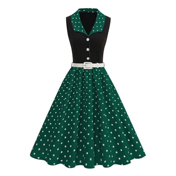 Cavosen Plus Size Dresses V Neck Sleeveless Midi Evening Gowns Polka Dot Ball Dress Elegant Vintage Wedding Guest Cocktail Party Dress