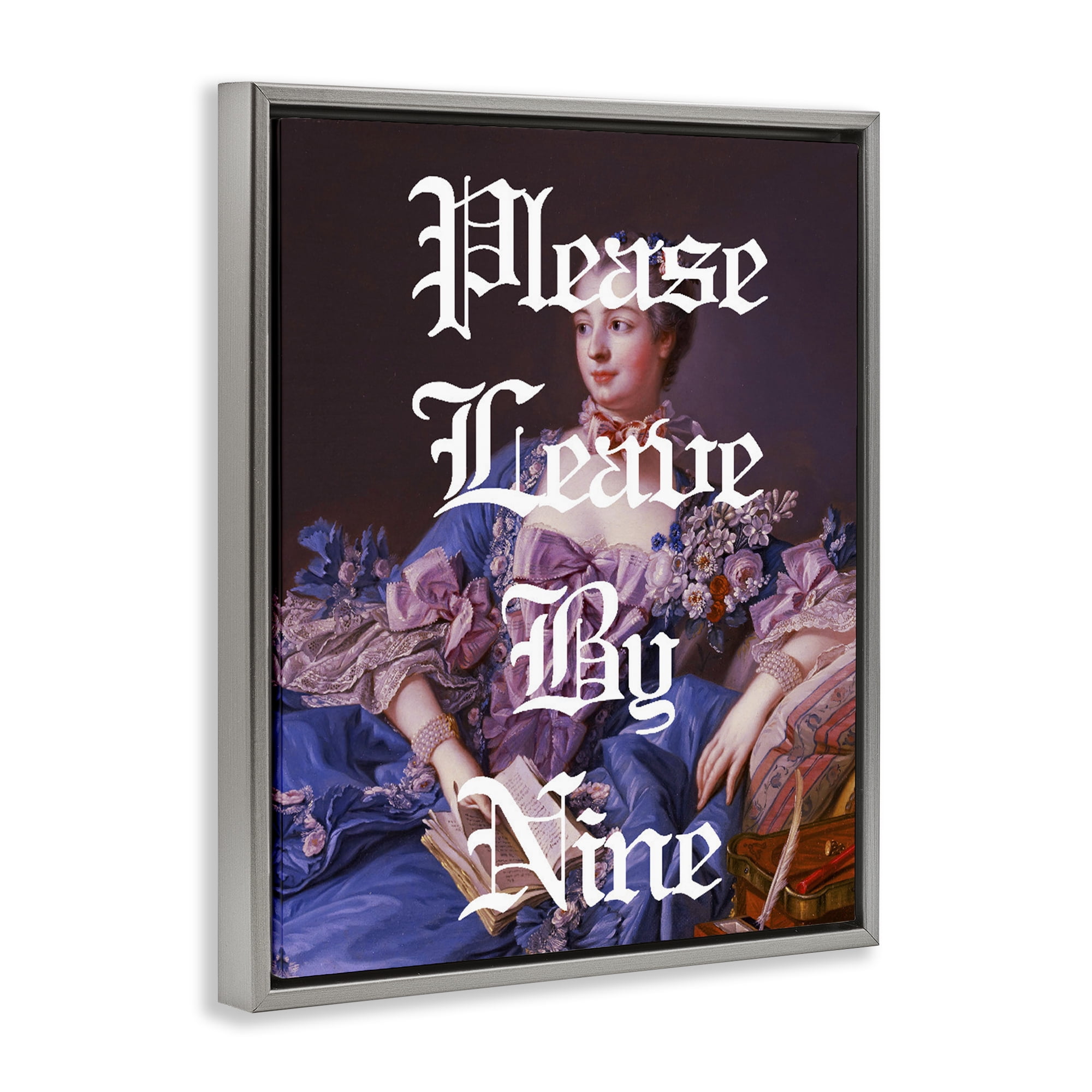 Please Leave By Nine Gray Framed Floater Canvas Wall Art, design by Lil' Rue
