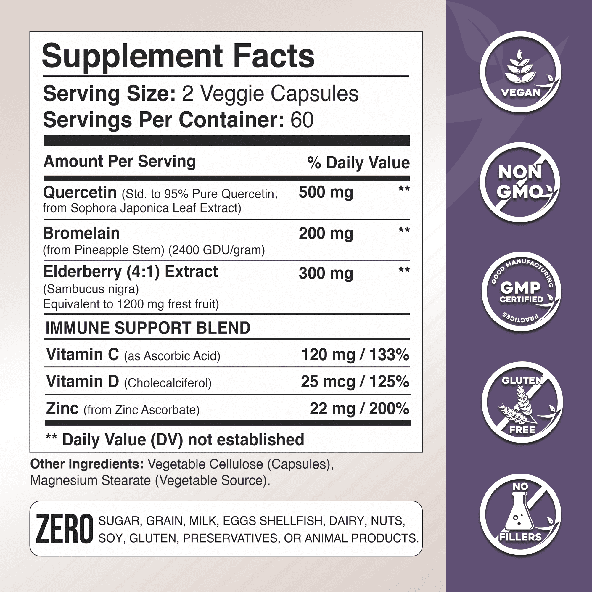 Quercetin Elderberry with Bromelain, Vitamin D, Vitamin C, and Zinc -  & Elderberry - Quercetin 500 mg with Bromelain & Ellderberry, Daily Immune Support