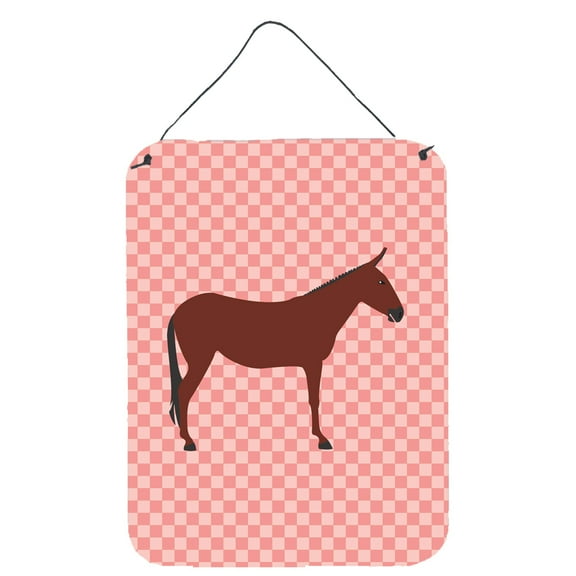 Caroline's Treasures BB7850DS1216 Hinny Horse Donkey Pink Check Wall or Door Hanging Prints, 12x16, multicolor