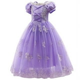 Princess Dress Up Costume Kids Puff Sleeve Fancy Party Purple Costume