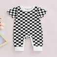 thumbnail image 2 of Babys Casual Manches Courtes Combinaison de Mode Damier Imprimé Cou Long Romper, 2 of 7