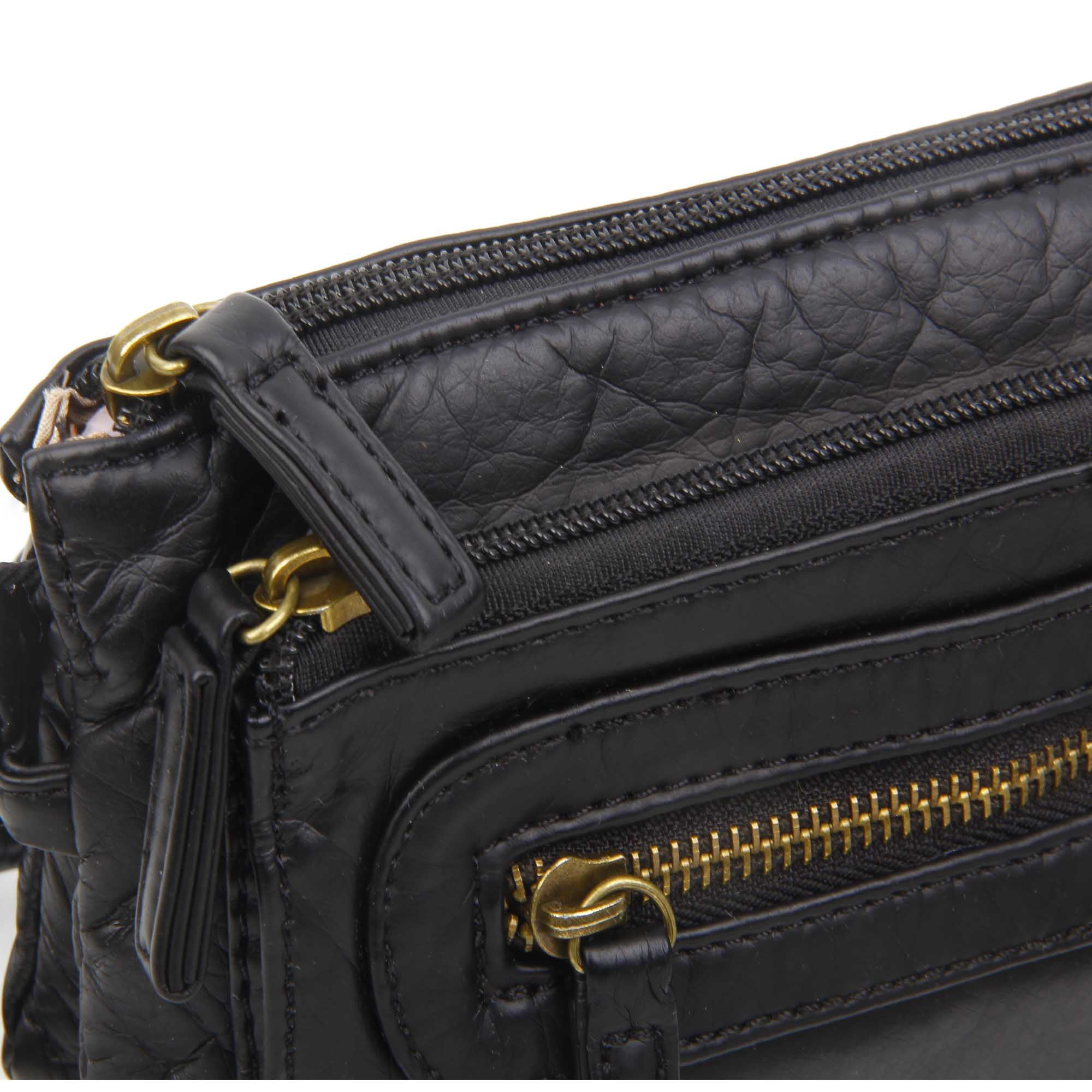 The Anita Women Wristlet Multi Functional Crossbody Soft Vegan Leather Bag by Ampere Creations - Black