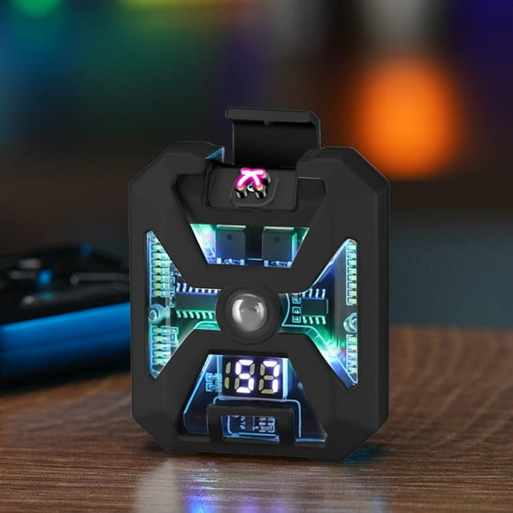 COFEST Briquet Électronique Rechargeable USB à Trois Lumières avec Boîtier Transparent et Affichage de Puissance LED - Charge Type-C, Double Flamme Coupe-Vent pour Camping et Extérieur Noir