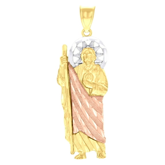 10k 10kt Tri-Color Gold Mens St. Jude Religious Charm Pendant