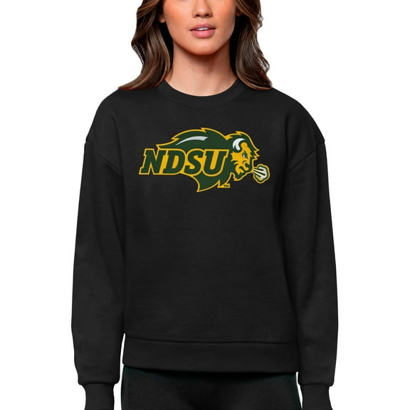 Women's Antigua Black NDSU Bison Victory Crewneck Pullover Sweatshirt
