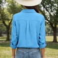 thumbnail image 4 of Curuila Long Sleeve Shirts For Women Lapel Button Down Solid Color Breathable T Shirt Sky Blue Size S, 4 of 6