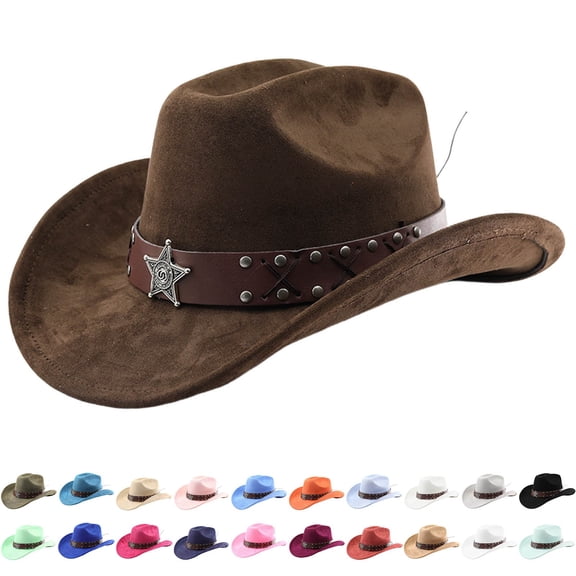 Suede Cowboy Hat for Women Men with Shapeable Classic Cowgirl Hat Wide Brim Felt Cowboy Hats Halloween Accessory