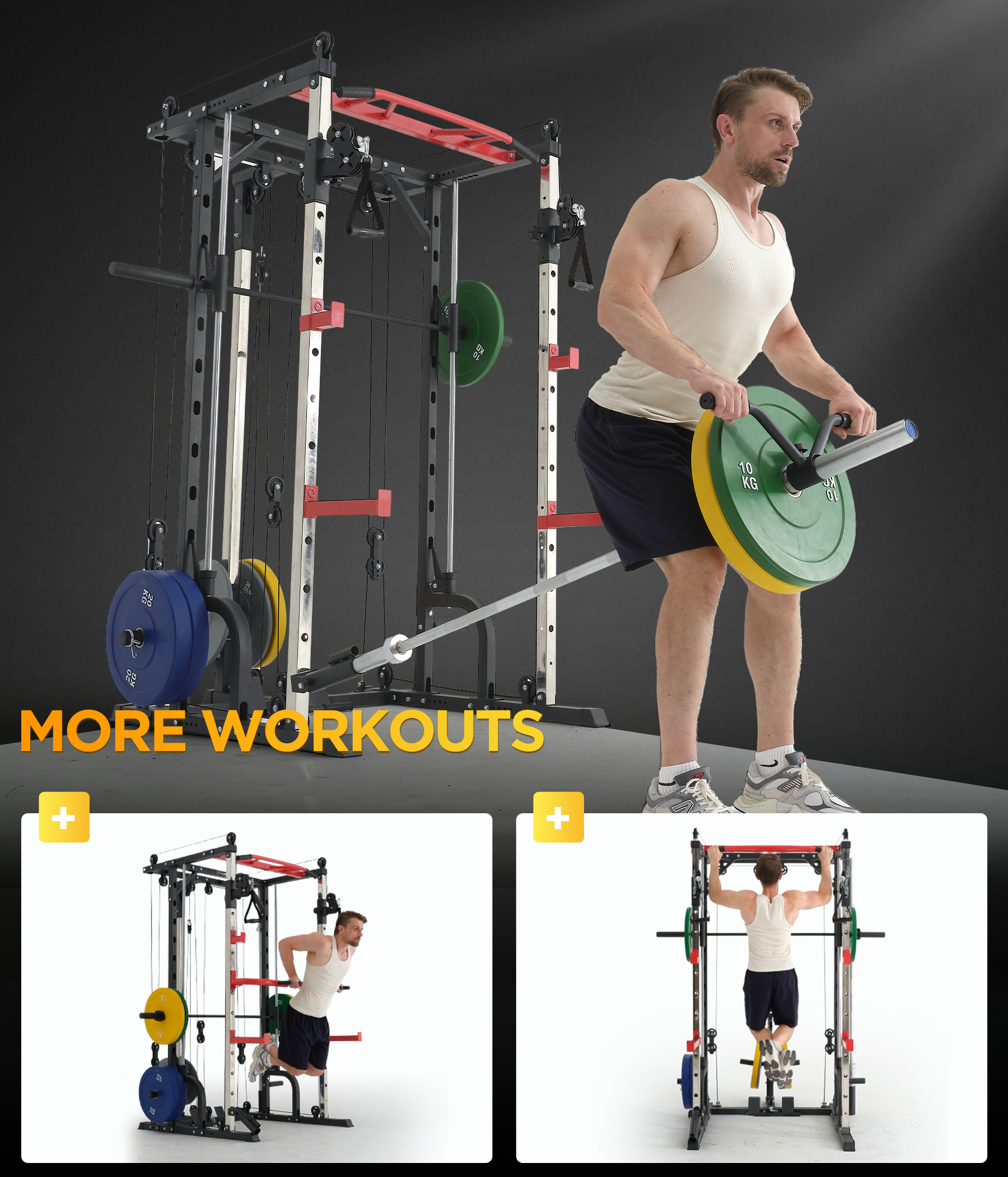 JOMEED Smith Machine Home Gym with Cable Crossover, All-in-One Trainer Compact Power Cage