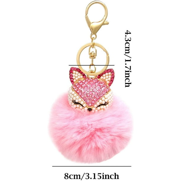 Fox fur pom pom keychain deals